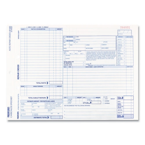 Picture of Speediset Four-Part Auto Repair Form, Four-Part Carbonless, 11 x 8.5, 50 Forms Total