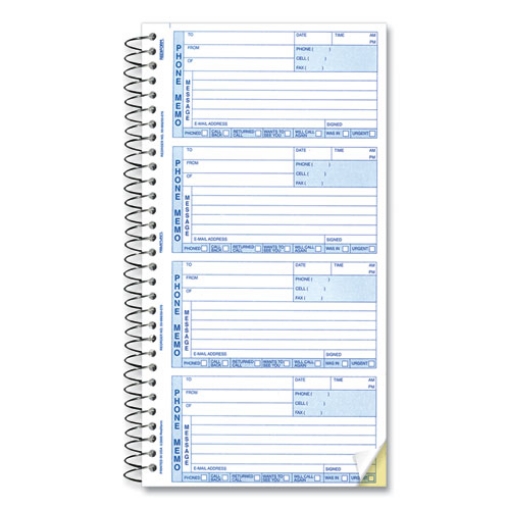 Picture of Telephone Message Book, Two-Part Carbonless, 5 x 2.75, 4 Forms/Sheet, 400 Forms Total