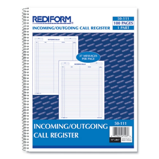 Picture of Wirebound Call Register, One-Part (No Copies), 11 x 8.5, 100 Forms Total