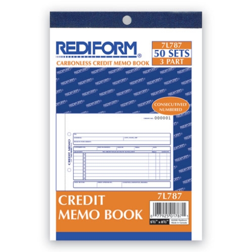 Picture of Credit Memo Book, Three-Part Carbonless, 5.5 x 7.88, 50 Forms Total