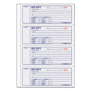 Picture of Money Receipt Book, FormGuard Cover, Three-Part Carbonless, 7 x 2.75, 4 Forms/Sheet, 100 Forms Total