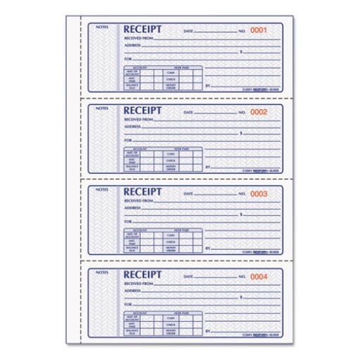 Picture of Money Receipt Book, FormGuard Cover, Three-Part Carbonless, 7 x 2.75, 4 Forms/Sheet, 100 Forms Total