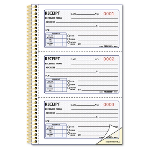 Picture of Gold Standard Money Receipt Book, Two-Part Carbonless, 5 x 2.75, 3 Forms/Sheet, 225 Forms Total