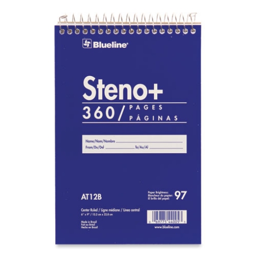 Picture of high-capacity steno pad, medium/college rule, blue cover, 180 white 6 x 9 sheets