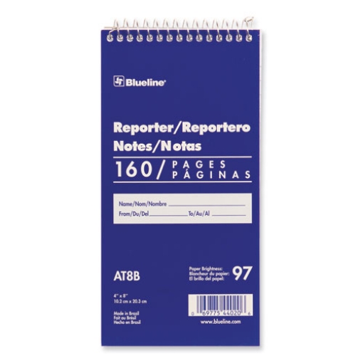 Picture of reporters note pad, medium/college rule, blue cover, 80 white 4 x 8 sheets