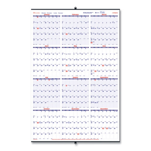 Picture of Yearly Wall Calendar, 24 x 36, White/Blue Sheets, 12-Month (Jan to Dec): 2024