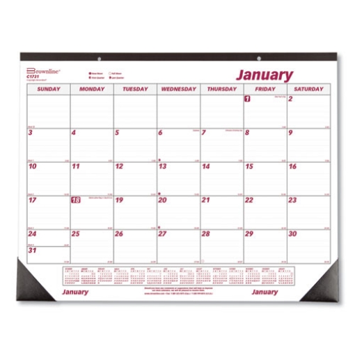 Picture of Monthly Desk Pad Calendar, 22 x 17, White/Burgundy Sheets, Black Binding, Black Corners, 12-Month (Jan to Dec): 2024