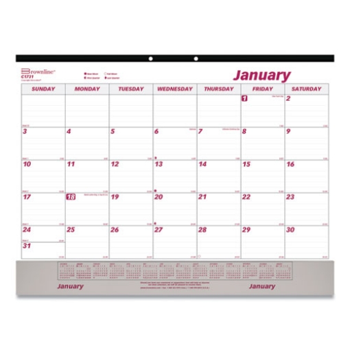 Picture of Monthly Desk Pad Calendar, 22 x 17, White/Burgundy Sheets, Black Binding, Clear Corners, 12-Month (Jan to Dec): 2024