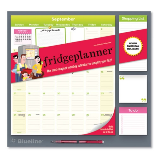 Picture of Fridge Planner Magnetized Monthly Calendar with Pads + Pencil, 14 x 13.5, Yellow/Green Sheets, 16-Month (Sept-Dec): 2024-2025