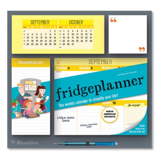 Picture of Fridge Planner Magnetized Weekly Calendar with Pads + Pencil, 12 x 12.5, White/Yellow Sheets, 16-Month (Sept-Dec): 2024-2025