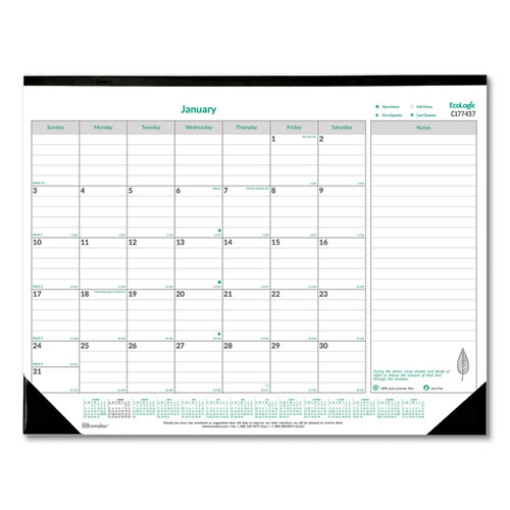 Picture of EcoLogix Monthly Desk Pad Calendar, 22 x 17, White/Green Sheets, Black Binding/Corners, 12-Month (Jan to Dec): 2024