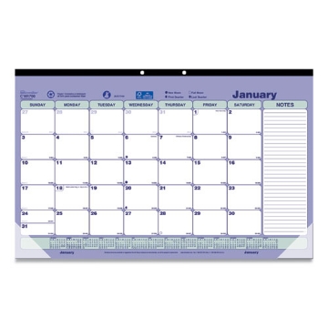 Picture of Monthly Desk Pad Calendar, 17.75 x 10.88, White/Blue/Green Sheets, Black Binding, Clear Corners, 12-Month (Jan to Dec): 2024