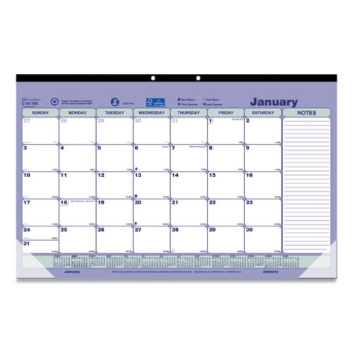 Picture of Monthly Desk Pad Calendar, 17.75 x 10.88, White/Blue/Green Sheets, Black Binding, Clear Corners, 12-Month (Jan to Dec): 2024