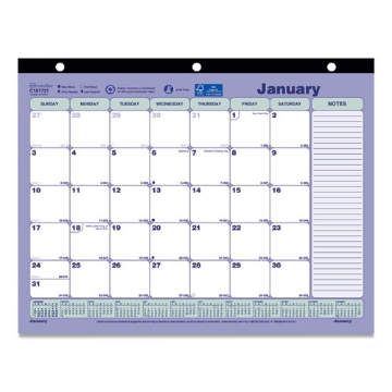 Picture of Monthly Desk Pad Calendar, 11 x 8.5, White/Blue/Green Sheets, Black Binding, 12-Month (Jan to Dec): 2024