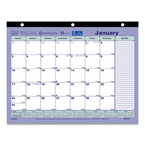 Picture of Monthly Desk Pad Calendar, 11 x 8.5, White/Blue/Green Sheets, Black Binding, 12-Month (Jan to Dec): 2024