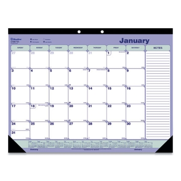 Picture of Monthly Desk Pad Calendar, 21.25 x 16, White/Blue/Green Sheets, Black Binding, Black Corners, 12-Month (Jan to Dec): 2024