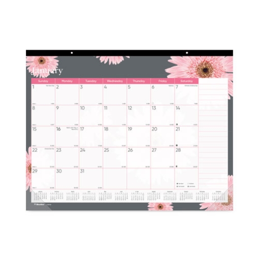 Picture of Monthly Desk Pad Calendar, 22 x 17, Pink/White Sheets, Black Binding, 12-Month (Jan to Dec): 2024