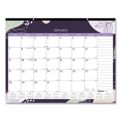 Picture of Monthly Desk Pad Calendar, Abstract Floral Artwork, 22 x 17, Black Binding, Clear Corners, 12-Month (Jan-Dec): 2024