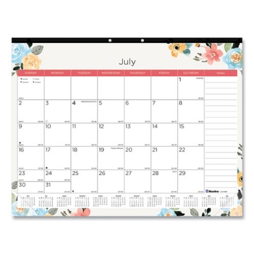 Picture of Spring Monthly Academic Desk Pad Calendar, Colorful Blossom Artwork, 22 x 17, Black Binding, 18-Month (July-Dec): 2023-2024
