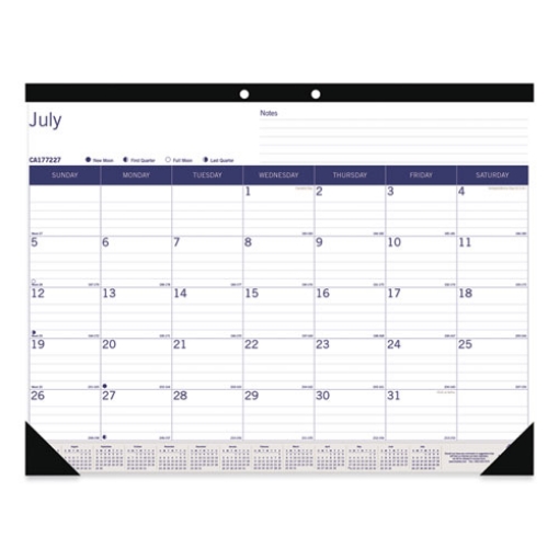 Picture of Academic Monthly Desk Pad Calendar, 22 x 17, White/Blue/Gray Sheets, Black Binding/Corners, 13-Month (July-July): 2023-2024