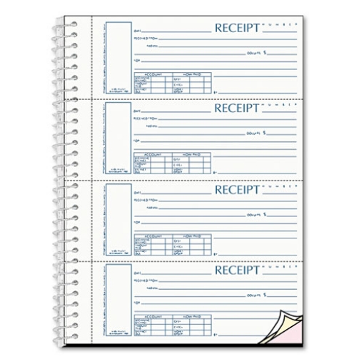 Picture of Spiralbound Unnumbered Money Receipt Book, Three-Part Carbonless, 7 x 2.75, 4 Forms/Sheet, 120 Forms Total