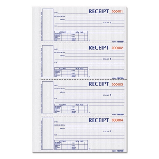 Picture of Durable Hardcover Numbered Money Receipt Book, Three-Part Carbonless, 6.88 x 2.75, 4 Forms/Sheet, 200 Forms Total