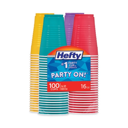 Picture of Easy Grip Disposable Plastic Party Cups, 16 Oz, Assorted Colors, 100/pack