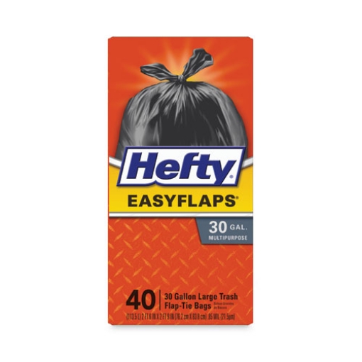 Picture of Easy Flaps Trash Bags, 30 Gal, 1.05 Mil, 30" X 33", Black, 40/box