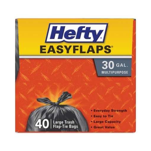 Picture of Easy Flaps Trash Bags, 30 gal, 0.85 mil, 30" x 33", Black, 40 Bags/Box, 6 Boxes/Carton