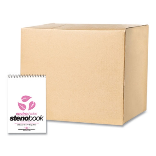 Picture of EnviroShades Steno Pad, Gregg Rule, White Cover, 80 Pink 6 x 9 Sheets, 24 Pads/Carton, Ships in 4-6 Business Days