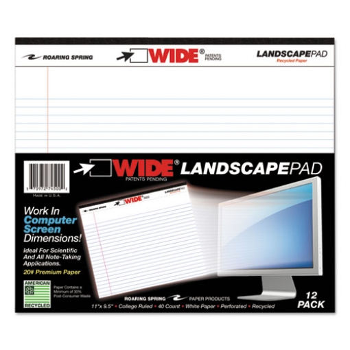 Picture of Wide Landscape Format Writing Pad, Unpunched With Standard Back, Medium/college Rule, 40 White 11 X 9.5 Sheets