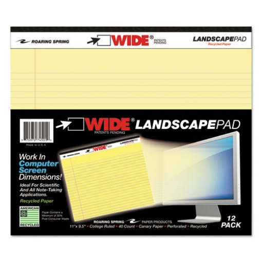 Picture of Wide Landscape Format Writing Pad, Unpunched With Standard Back, Medium/college Rule, 40 Canary-Yellow 11 X 9.5 Sheets