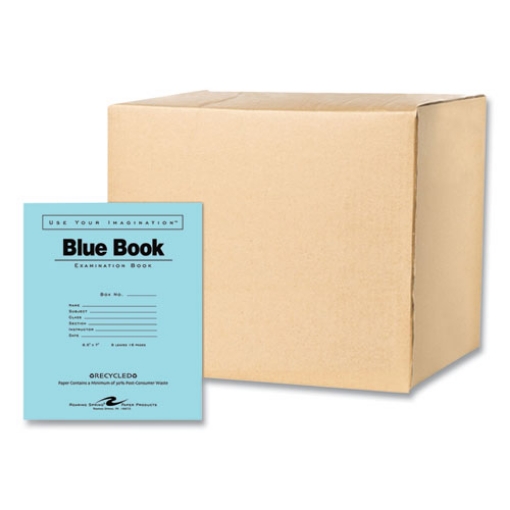 Picture of Recycled Exam Book, Wide/Legal Rule, Blue Cover, (8) 8.5 x 7 Sheets, 600/Carton, Ships in 4-6 Business Days