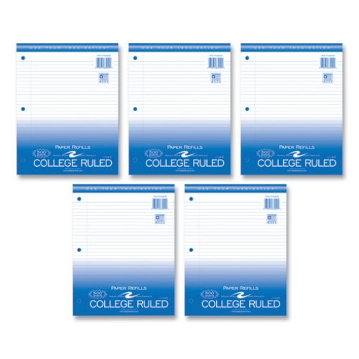 Picture of Loose Leaf Paper, 8.5 x 11, 3-Hole Punched, College Rule, White, 500 Sheets/Pack, 5 Packs/Carton, Ships in 4-6 Business Days