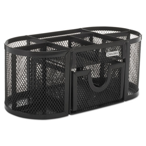 Picture of Mesh Oval Pencil Cup Organizer, 4 Compartments, Steel, 9.38 x 4.5 x 4, Black