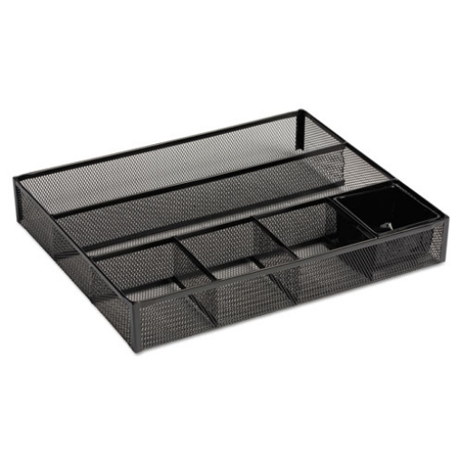 Picture of Metal Mesh Deep Desk Drawer Organizer, Six Compartments, 15.25 X 11.88 X 2.5, Black