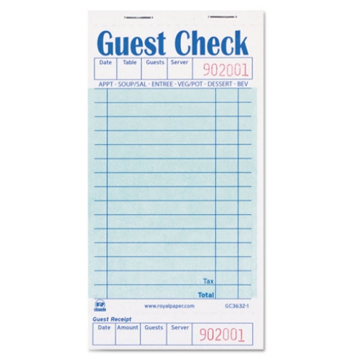 Picture of Guest Check Pad with Ruled Back, 15 Lines, One-Part (No Copies), 3.5 x 6.7, 50 Forms/Pad, 50 Pads/Carton