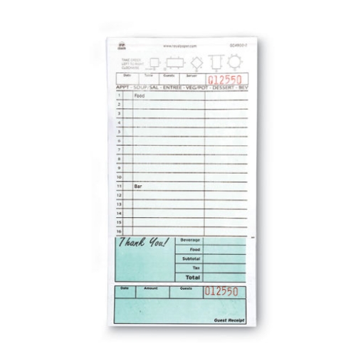 Picture of Guest Check Pad, 16 Lines, Two-Part Carbonless, 4.2 x 8.25, 50 Forms/Pad, 50 Pads/Carton