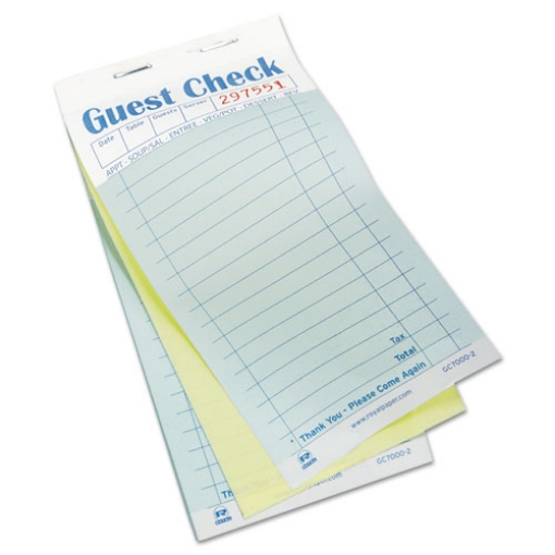 Picture of guest check pad, 17 lines, two-part carbonless, 3.6 x 6.7, 50 forms/pad, 50 pads/carton