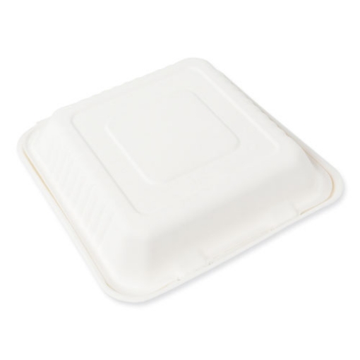 Picture of bagasse pfas-free food containers, 1-compartment, 9 x 9 x 3.19, white, bamboo/sugarcane, 200/carton