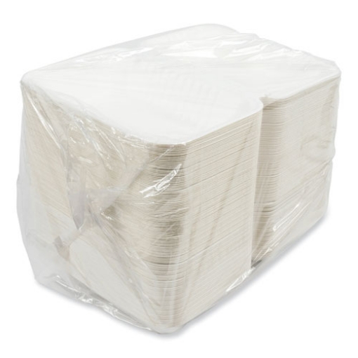 Picture of bagasse pfas-free food containers, 1-compartment, 6 x 9 x 3.03, white, bamboo/sugarcane, 250/carton