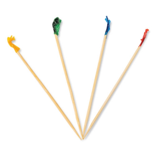 Picture of Cellophane-Frill Wood Picks, Bamboo, 4" Assorted, 10,000/Carton