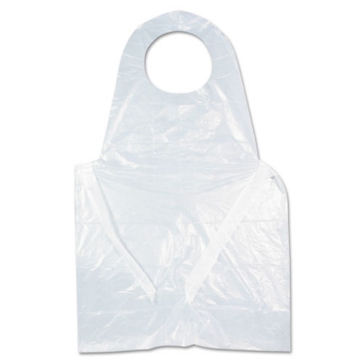 Picture of heavyweight poly aprons, 28 x 46, 1 mil, one size fits all, white, 500/carton