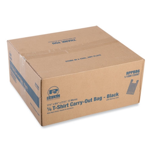 Picture of t-shirt bags, 11.5 x 6.5 x 21.5, black, 1,000/carton