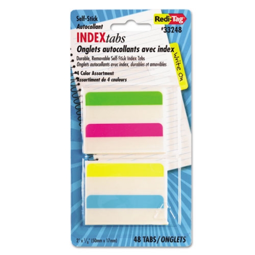 Picture of Write-On Index Tabs, 1/5-Cut, Assorted Colors, 2" Wide, 48/Pack