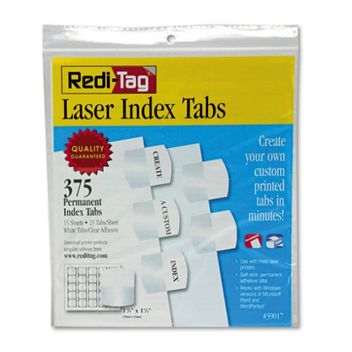 Picture of Laser Printable Index Tabs, 1/5-Cut, White, 1.13" Wide, 375/Pack