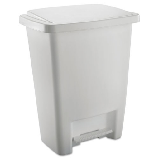 Picture of step-on waste can, 8.25 gal, plastic, white