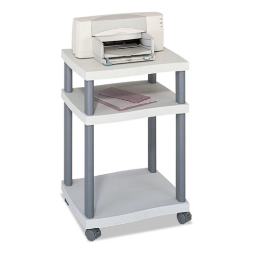 Picture of Wave Design Deskside Printer Stand, Plastic, 3 Shelves, 20" x 17.5" x 29.25", White/Charcoal Gray