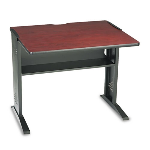 Picture of Computer Desk With Reversible Top, 35.5" X 28" X 30", Mahogany/medium Oak/black