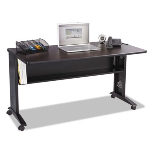 Picture of Mobile Computer Desk With Reversible Top, 53.5" X 28" X 30", Mahogany/medium Oak/black